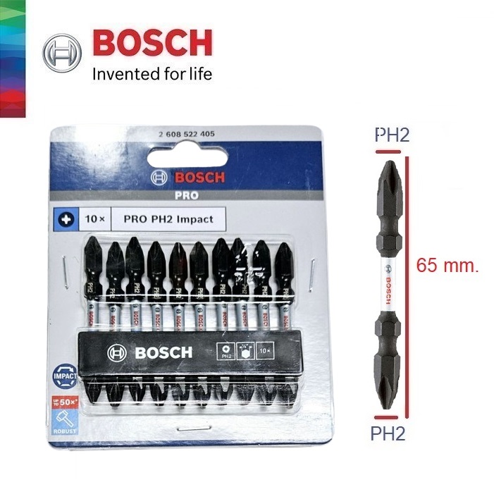 ดอกไขควงกระแทกPH2x65 สีดำ-ขาว BOSCH #2608522405