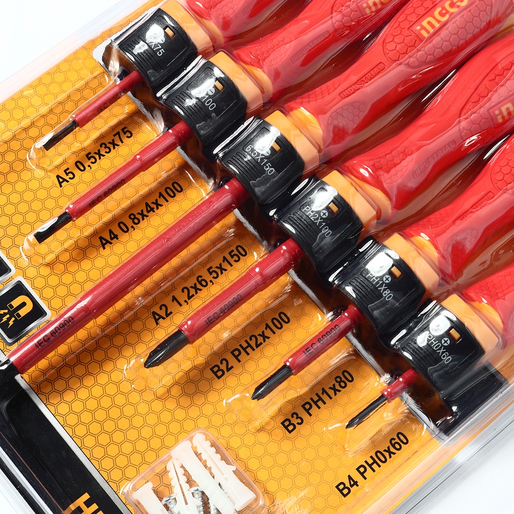 INGCO ชุดไขควง ด้ามกันไฟฟ้า 6 ตัวชุด พร้อมแผงติดหนัง รุ่น HKISD0608