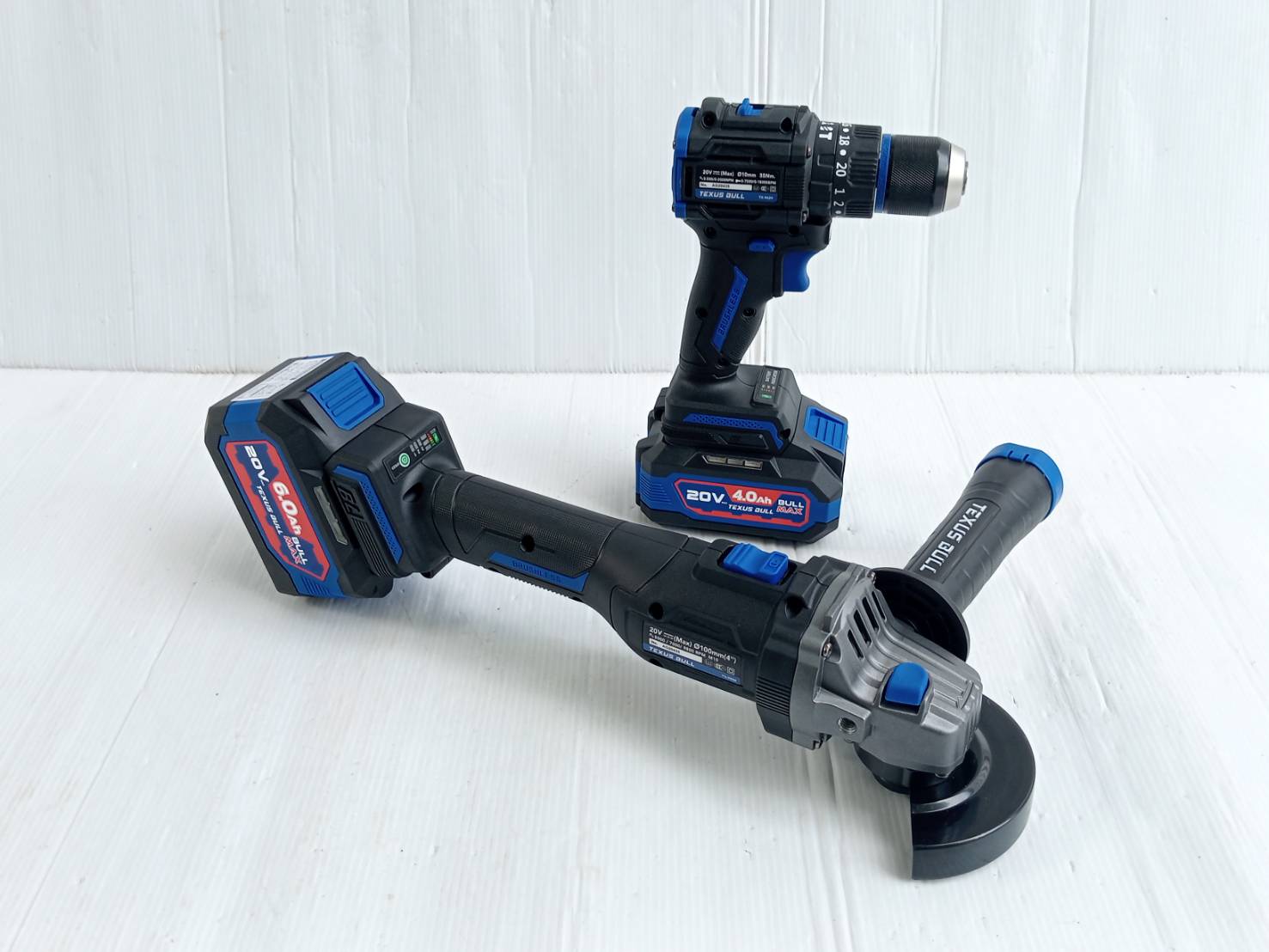 TEXUS BULL รุ่น TX-8241 ชุดสว่านกระแทกและเจียรมือไร้สาย 20V. พร้อมแบตเตอรี่ x4.0/6.0Ah