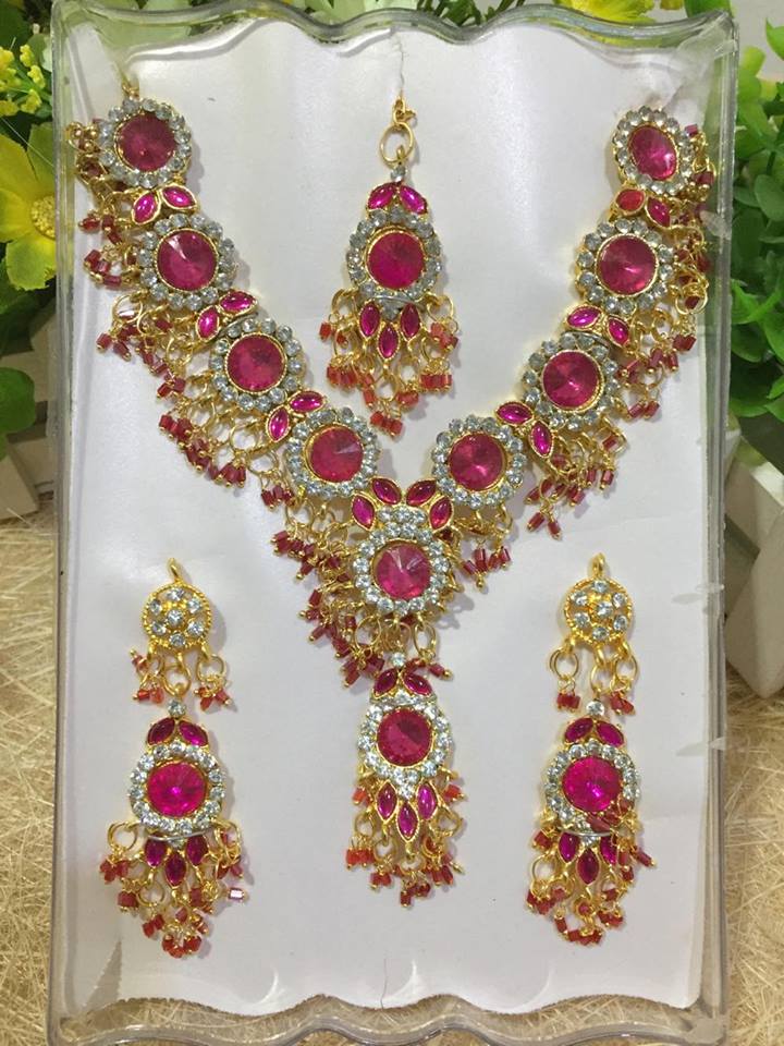 (พร้อมส่ง) เครื่องประดับอินเดีย 013 สีชมพูเข้ม