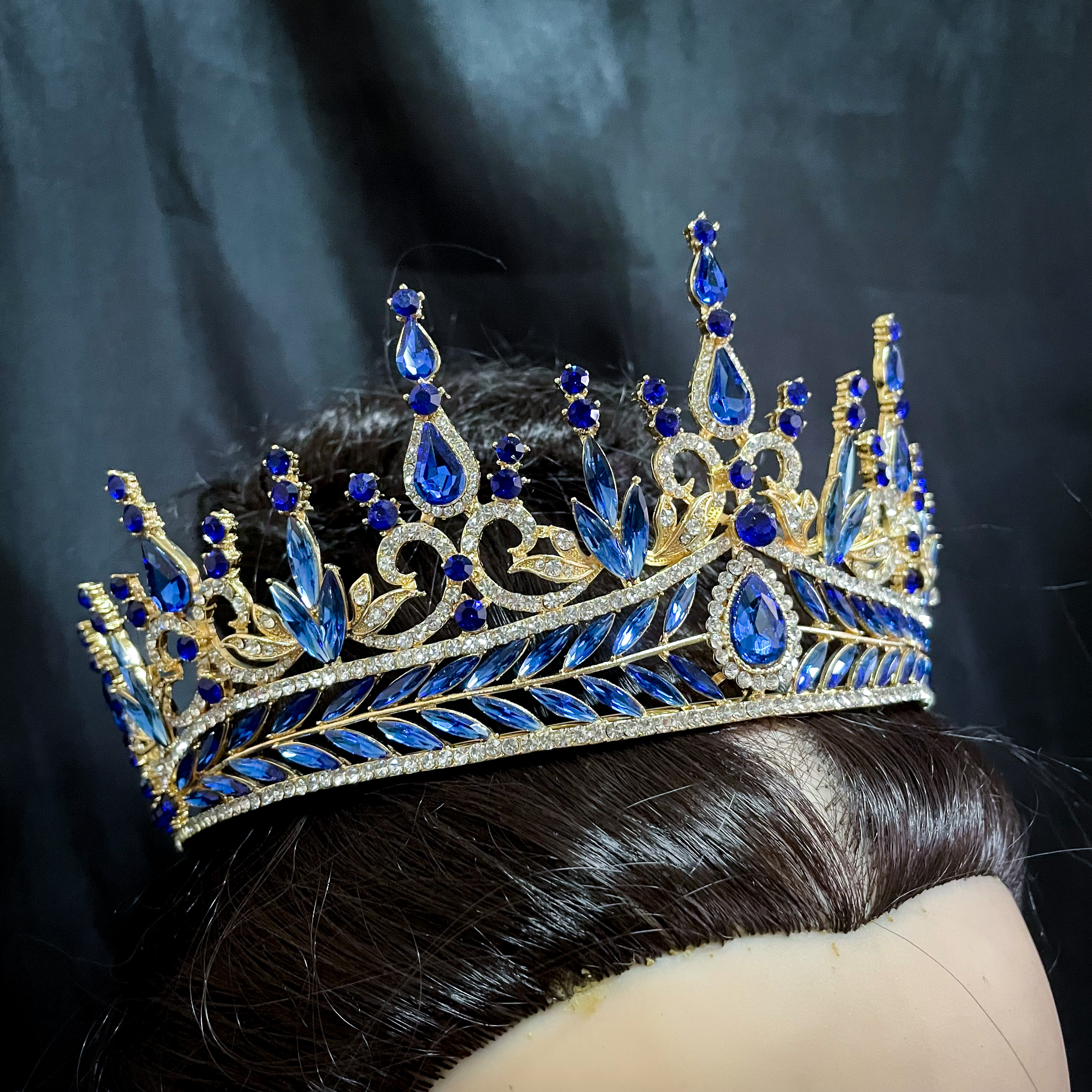 (พร้อมส่ง) เทียร่า 302 สีน้ำเงิน มงกุฎนางงาม งานสวย ปราณีต QCเพชรทุกเม็ด สินค้าพร้อมส่งจากไทย