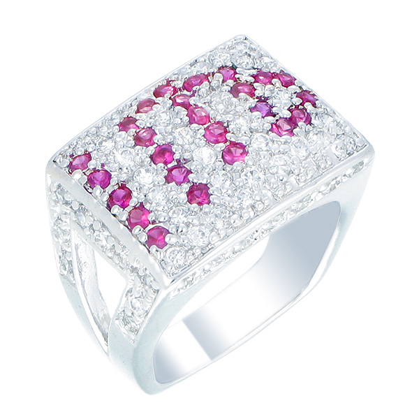 แหวนเงิน ประดับเพชร CZ แหวนทรงสี่เหลี่ยม ช่วงบ่าฉลุโปร่ง ดีไซน์เก๋สวยหรู เปล่งประกายเจิดจรัส แวววับงามจับใจ