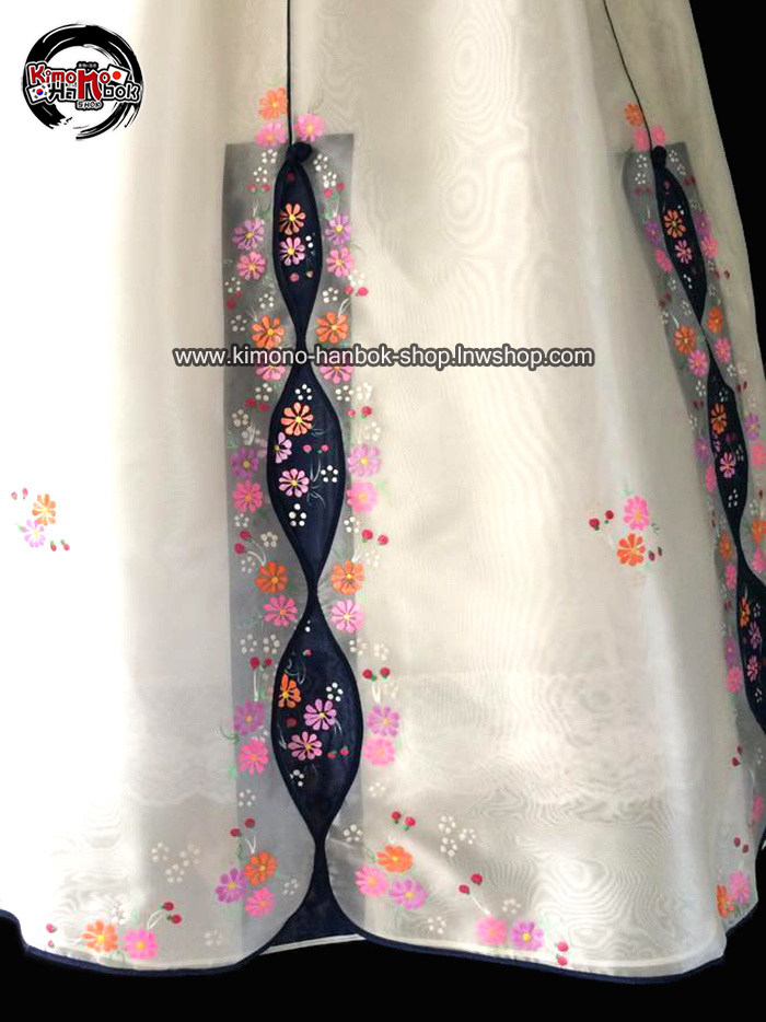 ชุดฮันบก เสื้อสีกรม(น้ำเงินเข้ม)/กระโปงสีขาวครีม(M 34นิ้ว)02