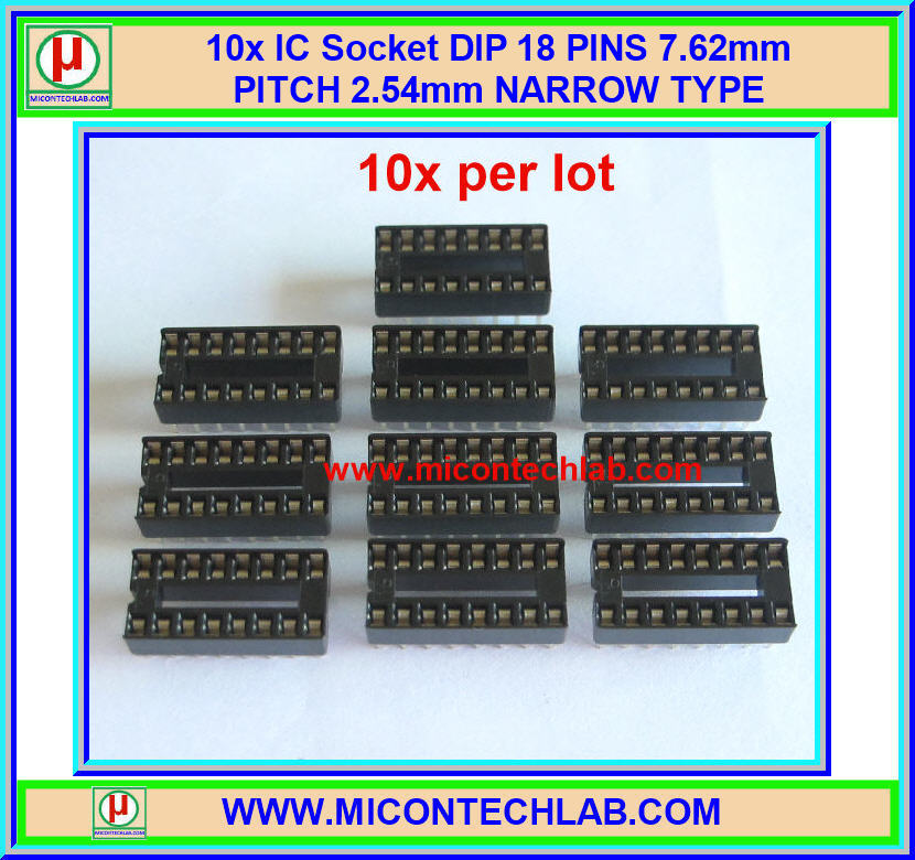 10x IC Socket DIP 16 PINS 7.62mm PITCH 2.54mm NARROW TYPE