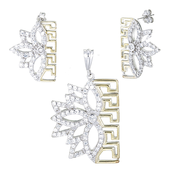 ต่างหูเพชรพร้อมจี้เพชร ( ชุบทอง ) = Earring with Pendant ( Gold )