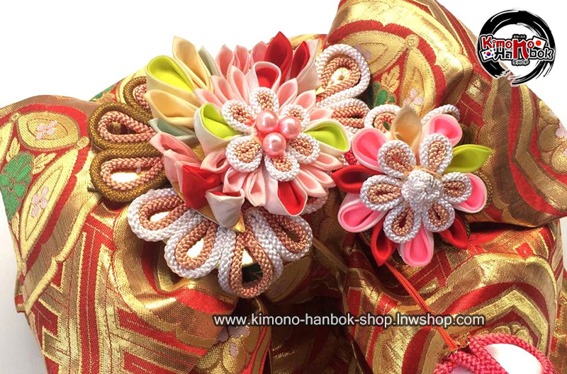 โอบิผ้าทอโบว์สำเหร็จอันใหญ่(s-M) สีทอง ประดับดอกไม้