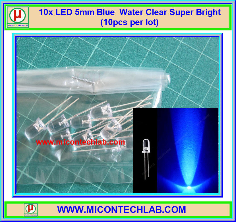 10x แอลอีดี LED 5 มม. สีน้ำเงิน หลอดใส ชุปเปอร์ไบร์