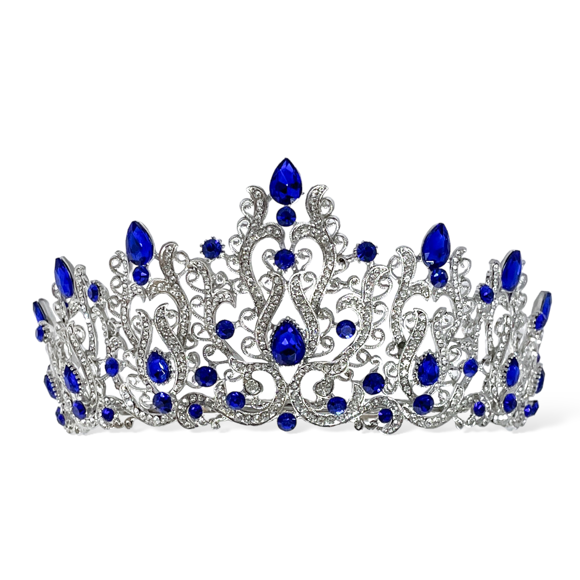 (พร้อมส่งจากไทย) มงกุฏ 114 สีน้ำเงิน มงกุฎนางงาม มงกุฎเพชร สวยงามอลังการ ฐานมงวงกลมปรับได้