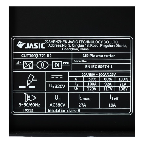 JASIC เครื่องตัดพลาสม่า รุ่น CUT100L221II แรงดันไฟ 3 เฟส 380V