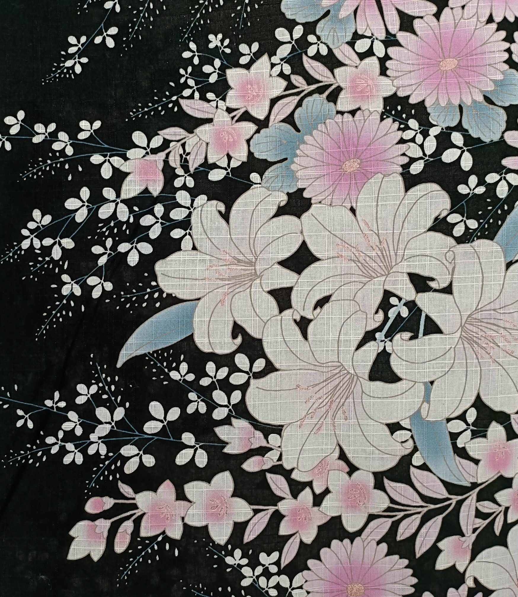 ยูกาตะดำลายดอกไม้สีพาสเทล