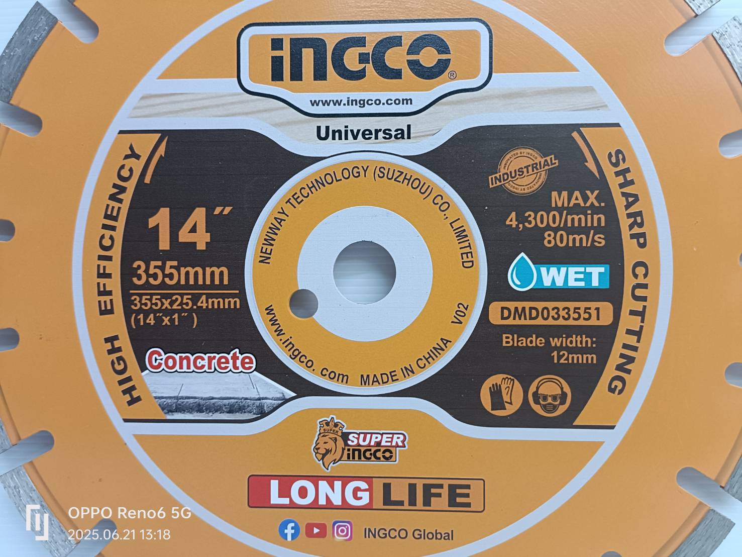 INGCO ใบเพชรตัดคอนกรีต14"x3mm. DMD033551 ใช้กับ PC3558