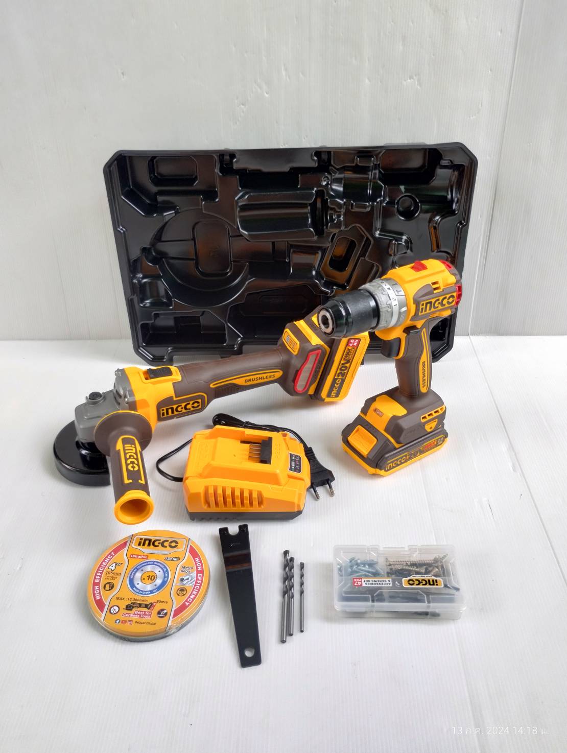 ชุดสว่านกระแทกไร้สาย+เครื่องเจียรแบตเตอรี่ 4นิ้ว รุ่น CKLI2027310 INGCO