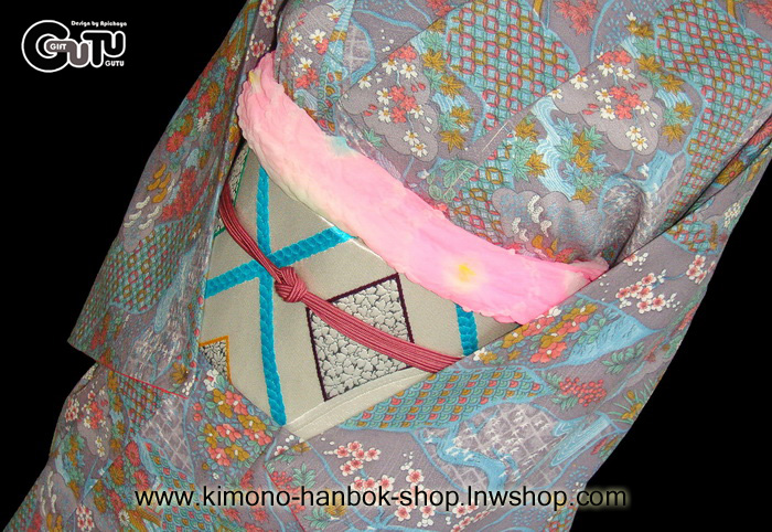 Set. กิโมโนสีม่วงลายดอกไม้+โอบิ ผู้หญิง03