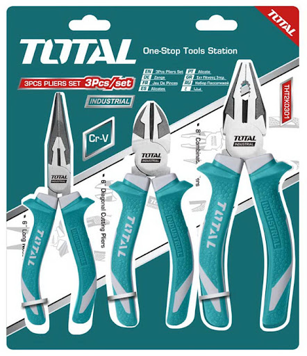Total ชุดคีม 3ตัวชุด งานหนัก THT2K0301 คีมปากแหลม,คีมปากจิ้งจก,คีมปอกสายไฟ