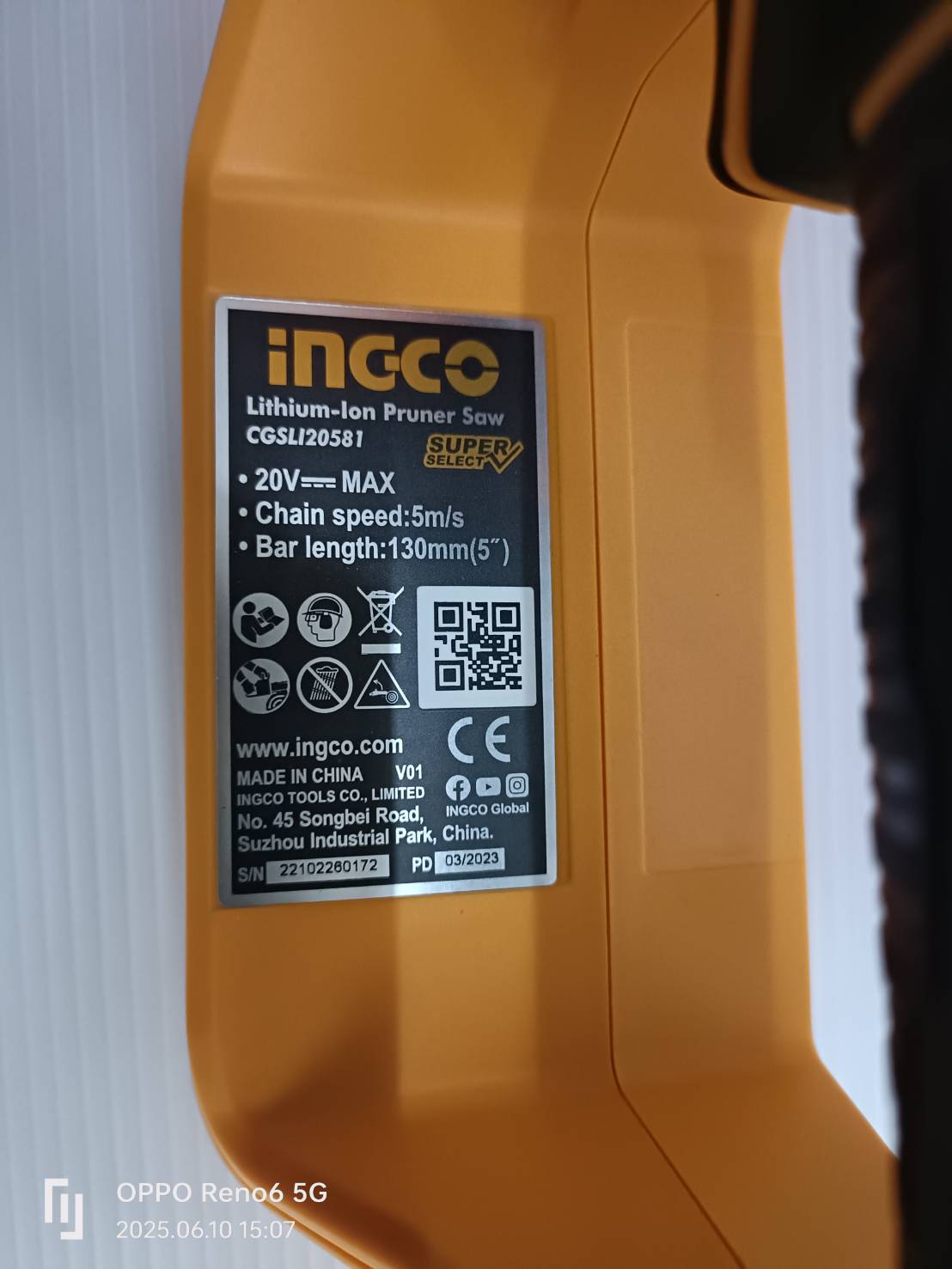 INGCO เลื่อยโซ่5" 20V CGSLI20581 ครบชุดพร้อมแบต แท่นชาร์จ