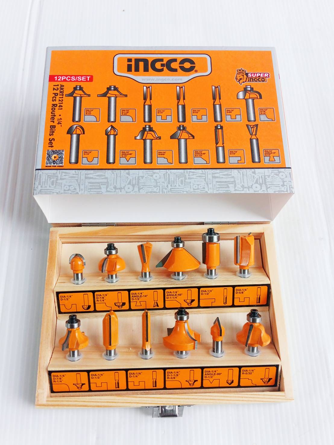 ชุดดอกทริมเมอร์1/4 12ชุดตัว AKRT12141 INGCO