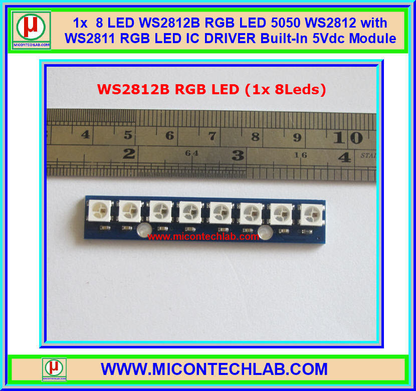 1x WS2812B RGB (1x8) แอลอีดี 3 สี RGB พร้อมไอซีขับในตัว
