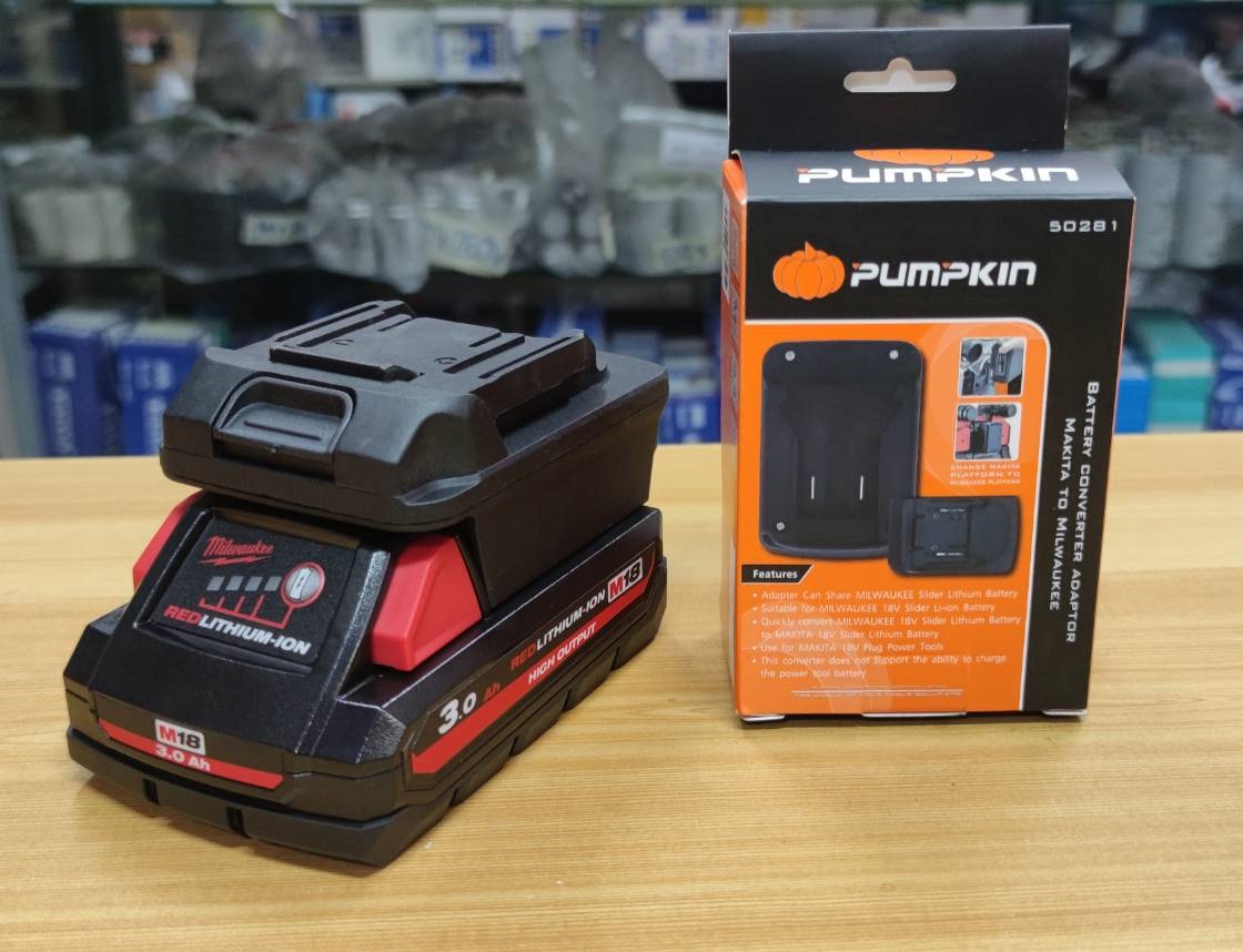 อแดปเตอร์แปลงแบตMILWAUKEE มาใช้กับเครื่องPUMPKIN เท่านั้น #50281