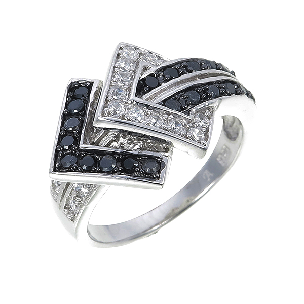 แหวนเพชรcz ประดับเพชร CZ แหวนแถว 2 แถว ตัวเรือนเงินแท้100% (เงินแท้92.5%) ฝังเพชรกลมดำสลับเพชรกลมขาว เพิ่มดีเทลตรงหน้าแหวนเป็นลายสี่เหลี่ยมซ้อนกัน โดดเด่นไม่เหมือนใคร สยบคนรอบข้างแบบชิวๆ [Size 7 = เบอร์ 55 (ร้านทองทั่วไป)]