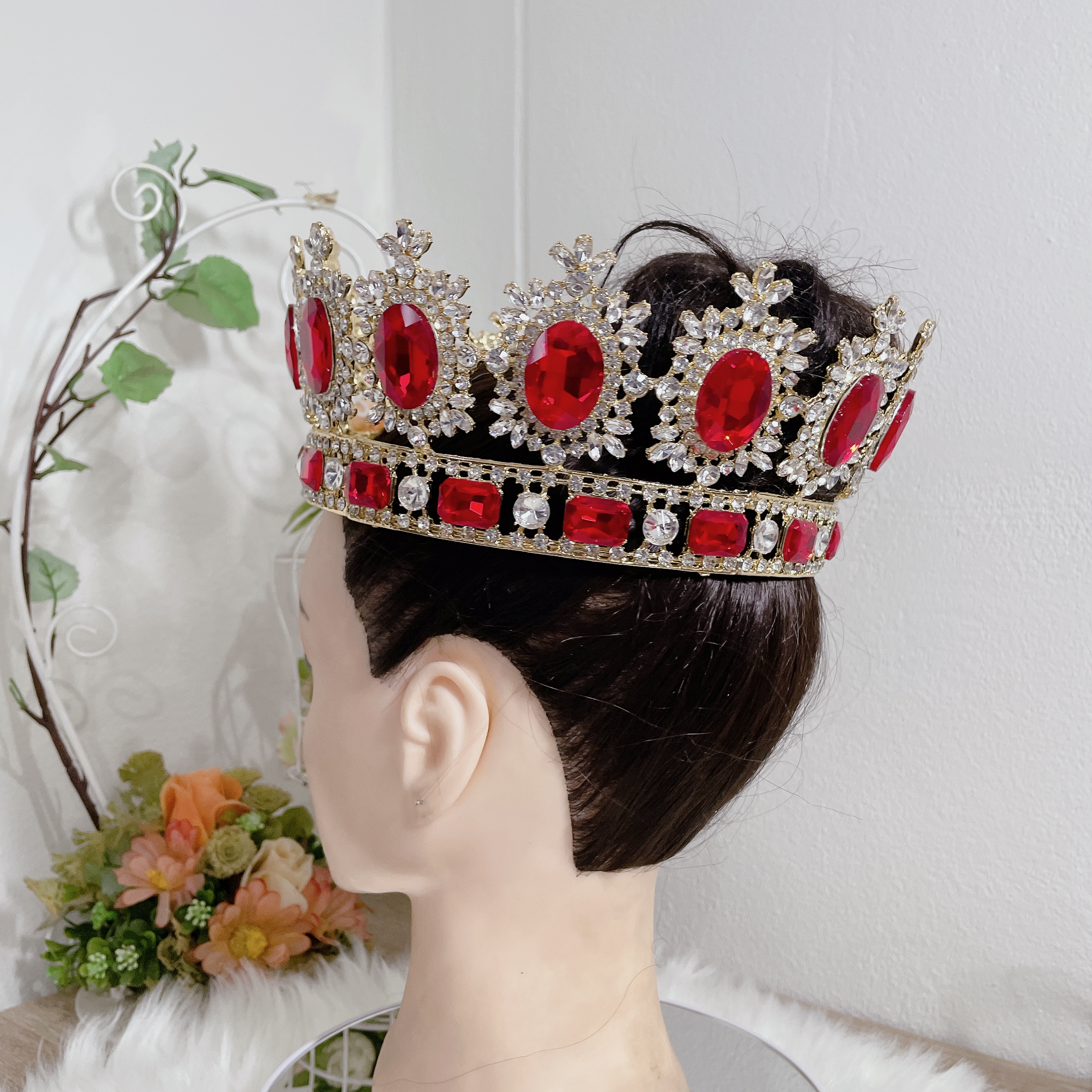 (พร้อมส่ง) มงกุฏผู้ชาย 027 สีแดง มงกุฎผู้ชาย มงกุฎพระราชา มงกุฎประกวด