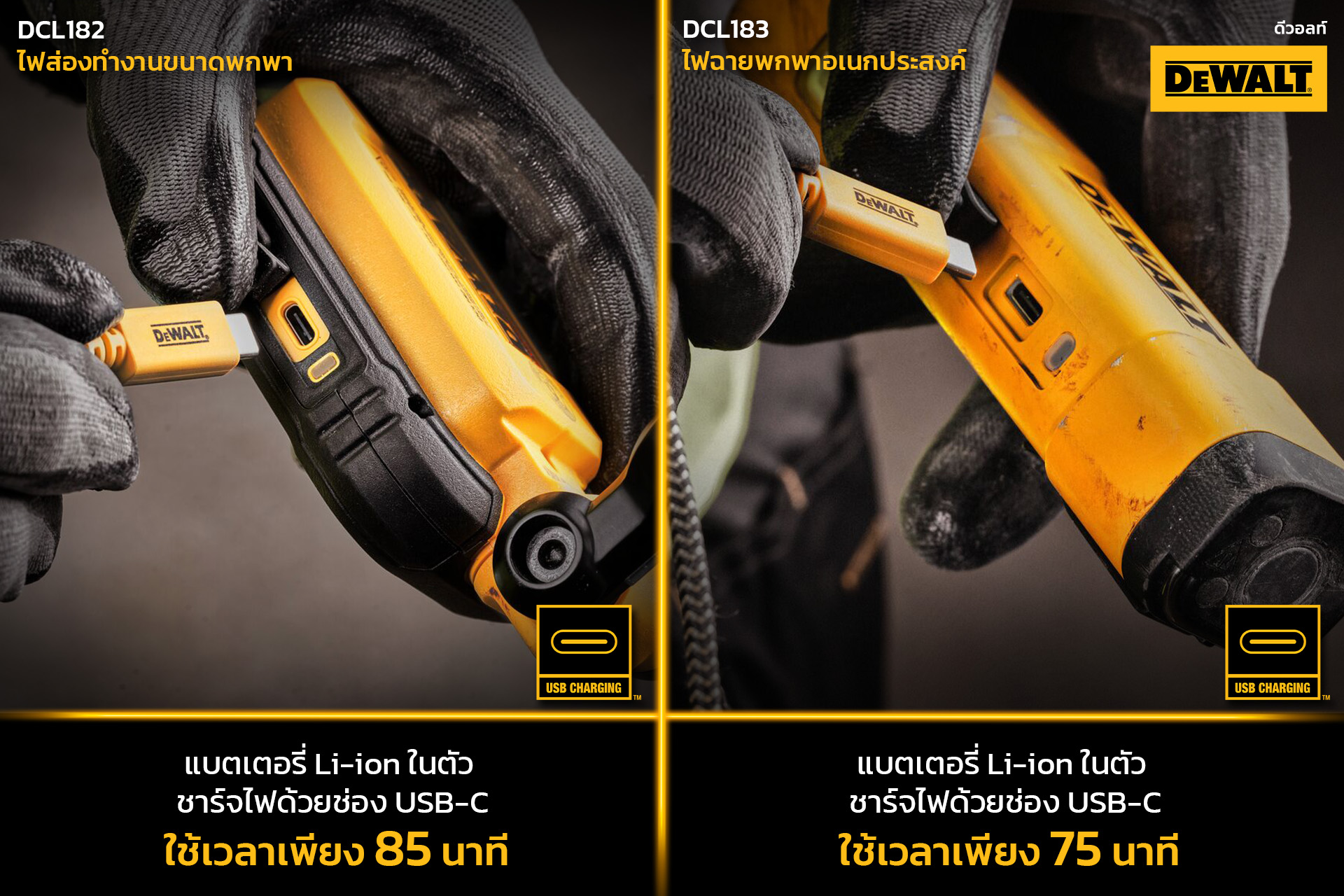 ไฟ LED ส่องทำงานแบบพกพา มีแม่เหล็กในตัว DCL182 DEWALT