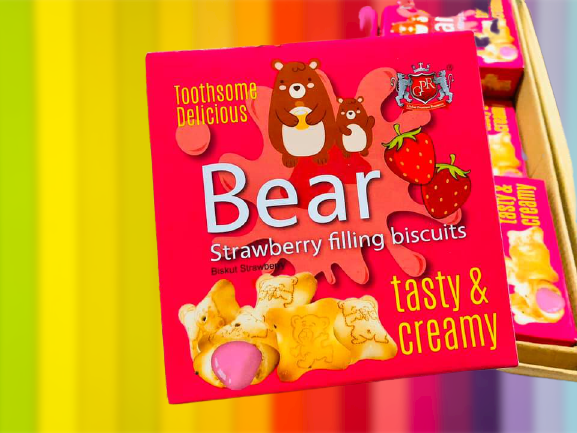 ขนมบิสกิตหมีสอดไส้ GPR COOKIES รสสตอเบอรี่