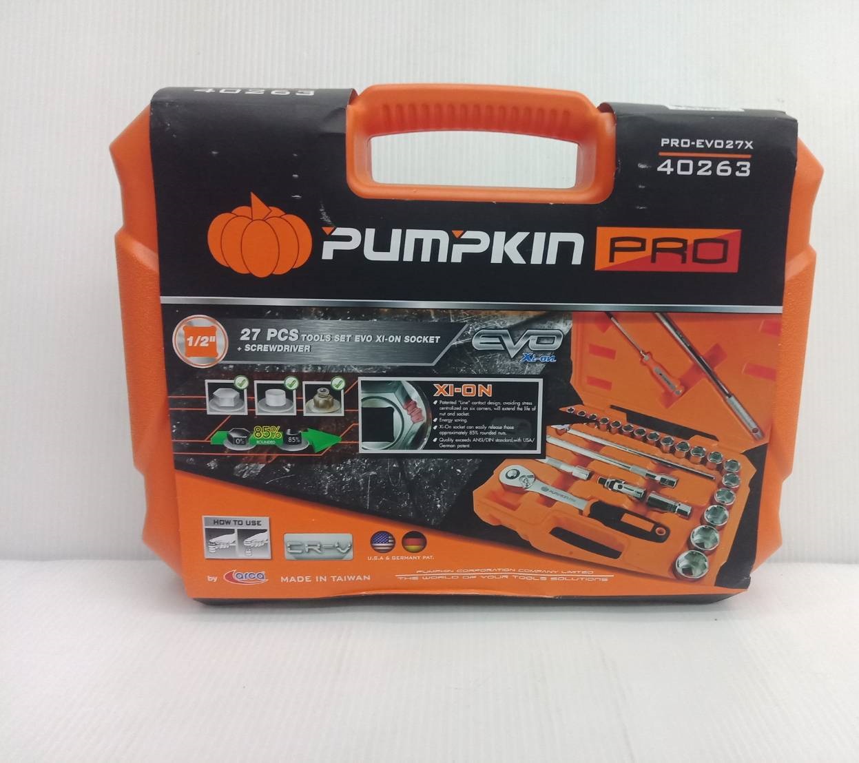 PUMPKIN ชุดลูกบ๊อกซ์ + พร้อมด้ามขัน 1/2" รุ่น PRO-EVO27X (40263) แพ็ค 27ตัว/ชุด ลูกบล็อค เครื่องมือช่าง