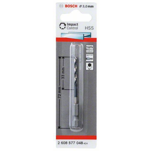 ดอกเจาะโลหะก้านหกเหลี่ยม 3มม. HSS-G HEX BOSCH #2608577048