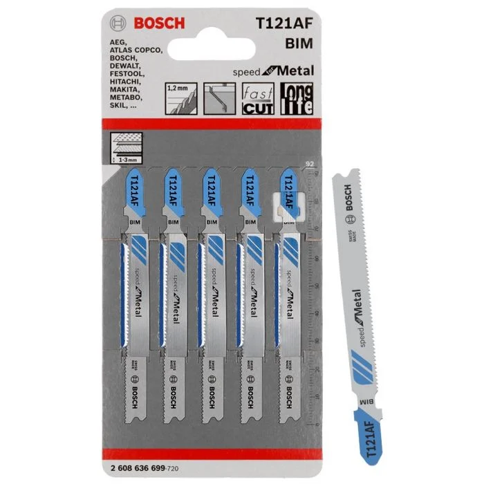 2608636699 BOSCH T121AF ใบเลื่อยจิ๊กซอว์ตัดเหล็ก (5 ใบ/แพค)