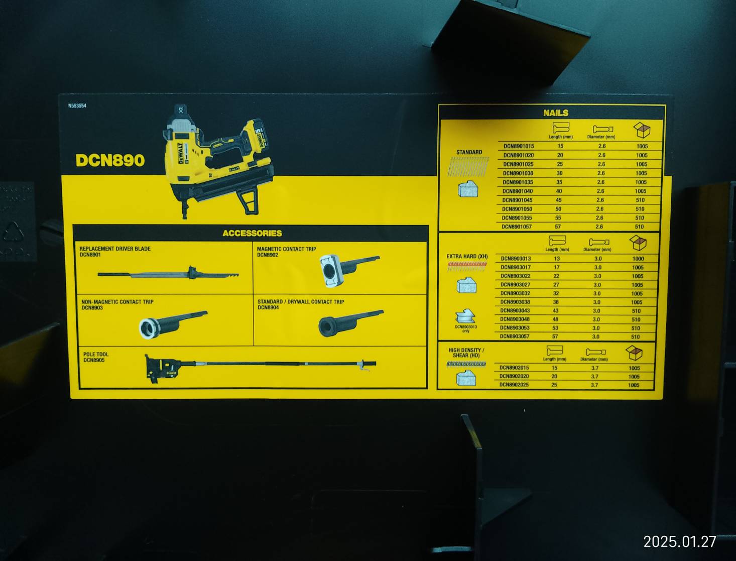 เครื่องยิงปืนลมไร้สาย20V DCN890N-XJ DEWALT