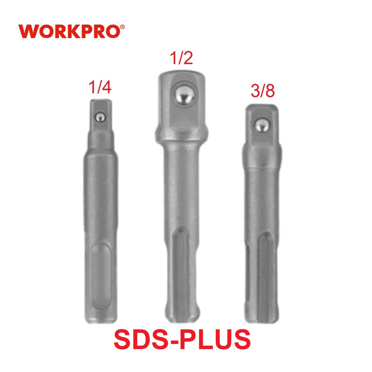 WORKPRO WP408251 ชุดอแดปเตอร์ 3ตัว/ชุด ก้าน SDS-Plus - 1/4 นิ้ว 3/8 นิ้ว 1/2 นิ้ว (3 ชิ้น)