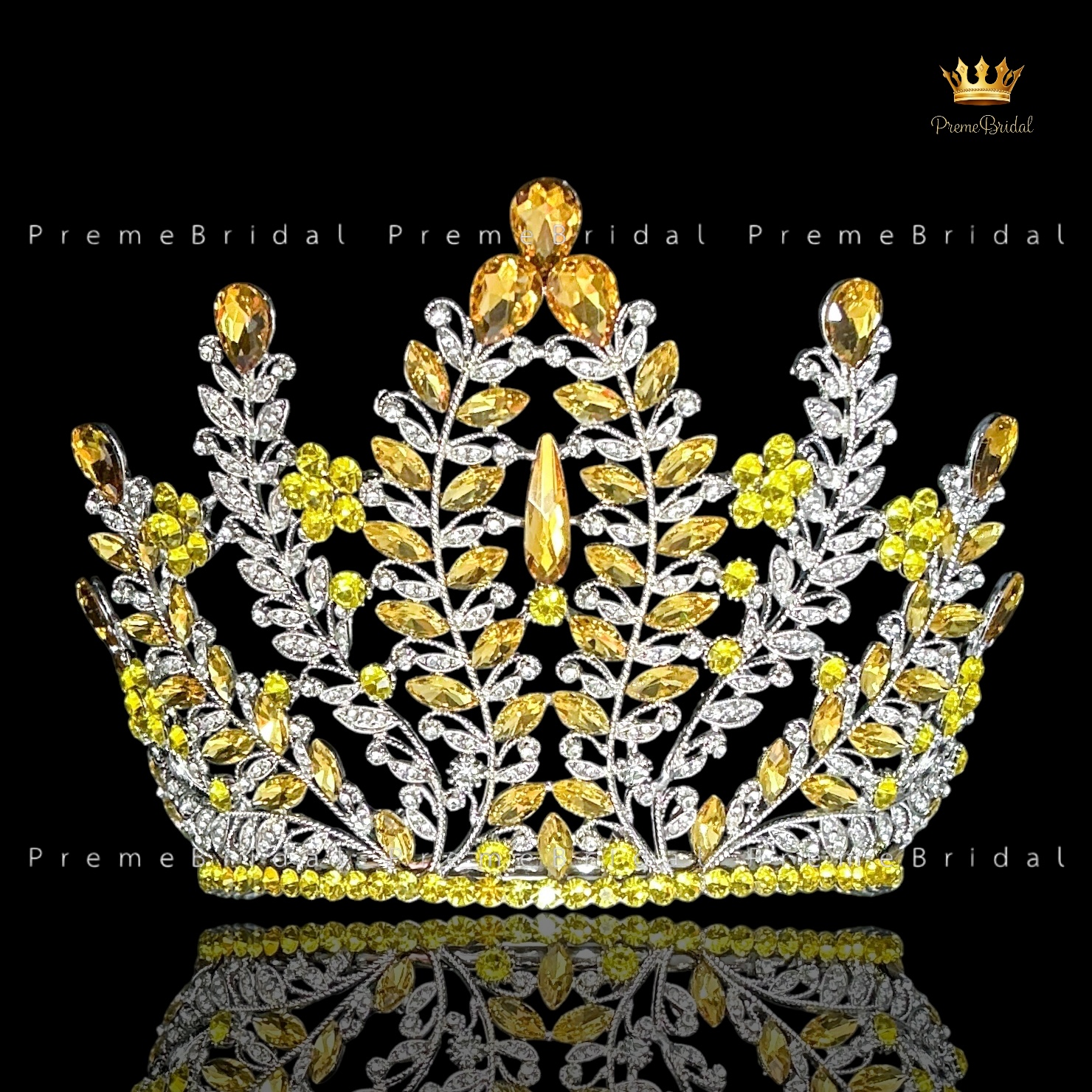 (พร้อมส่งจากไทย) มงกุฏ 132 สีเหลือง ขนาดใหญ่ไซส์นางงาม งานสวย รุ่นฐานกลม ส่งด่วน ส่งจาก จ.อุบลราชธานี