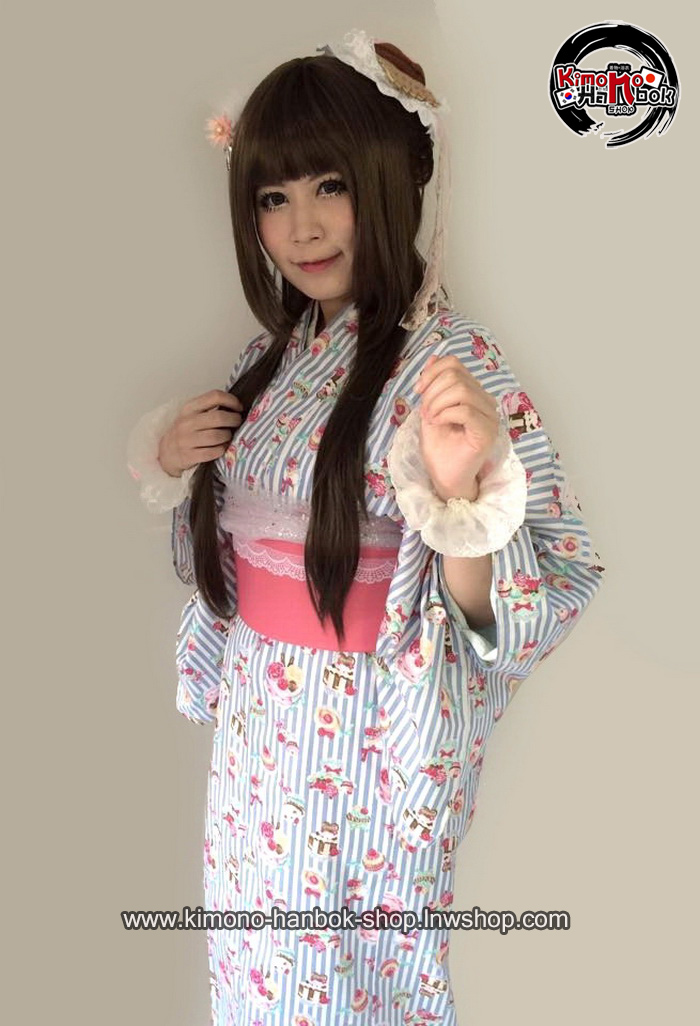 set.ยูกาตะ ลายทางสีฟ้ารุ่นขนมหวาน03