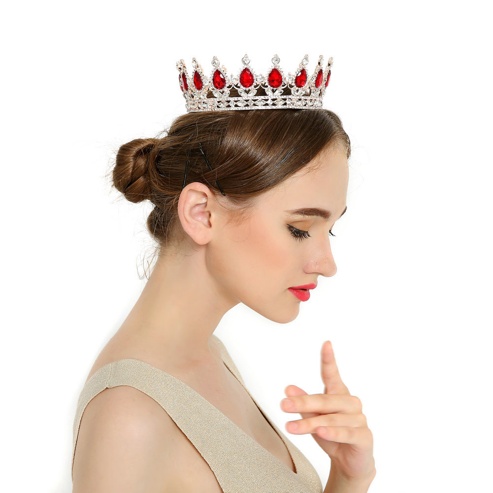 (พร้อมส่ง) มงกุฎ 018-สีแดงยอดเพชรขาว