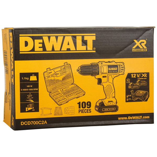สว่านไร้สาย10.8V DCD700C2A +109ชิ้น DEWALT