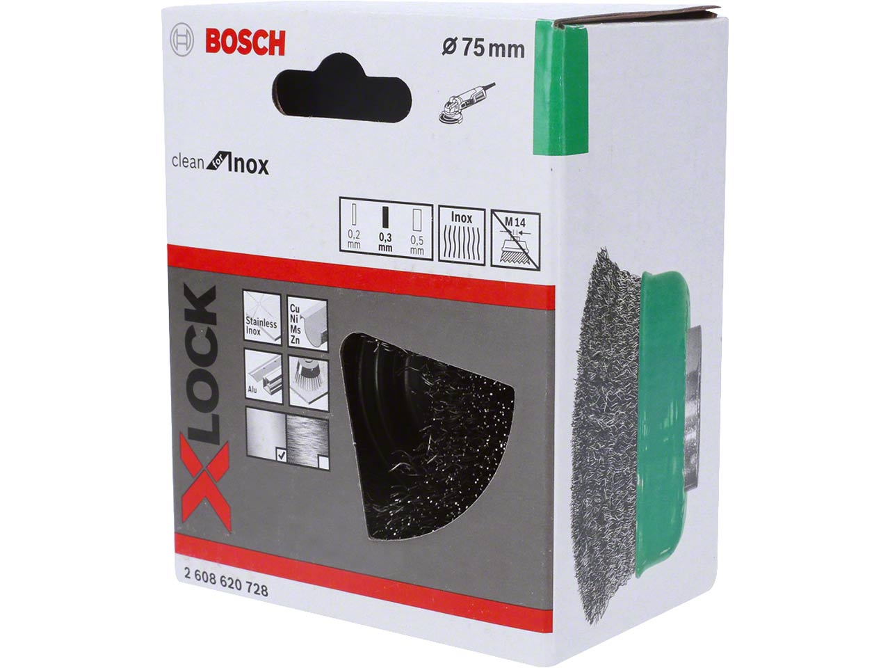 ถ้วยแปรงสำหรับสเตนเลส75มม. ลวด0.3มม. BOSCH X-LOCK