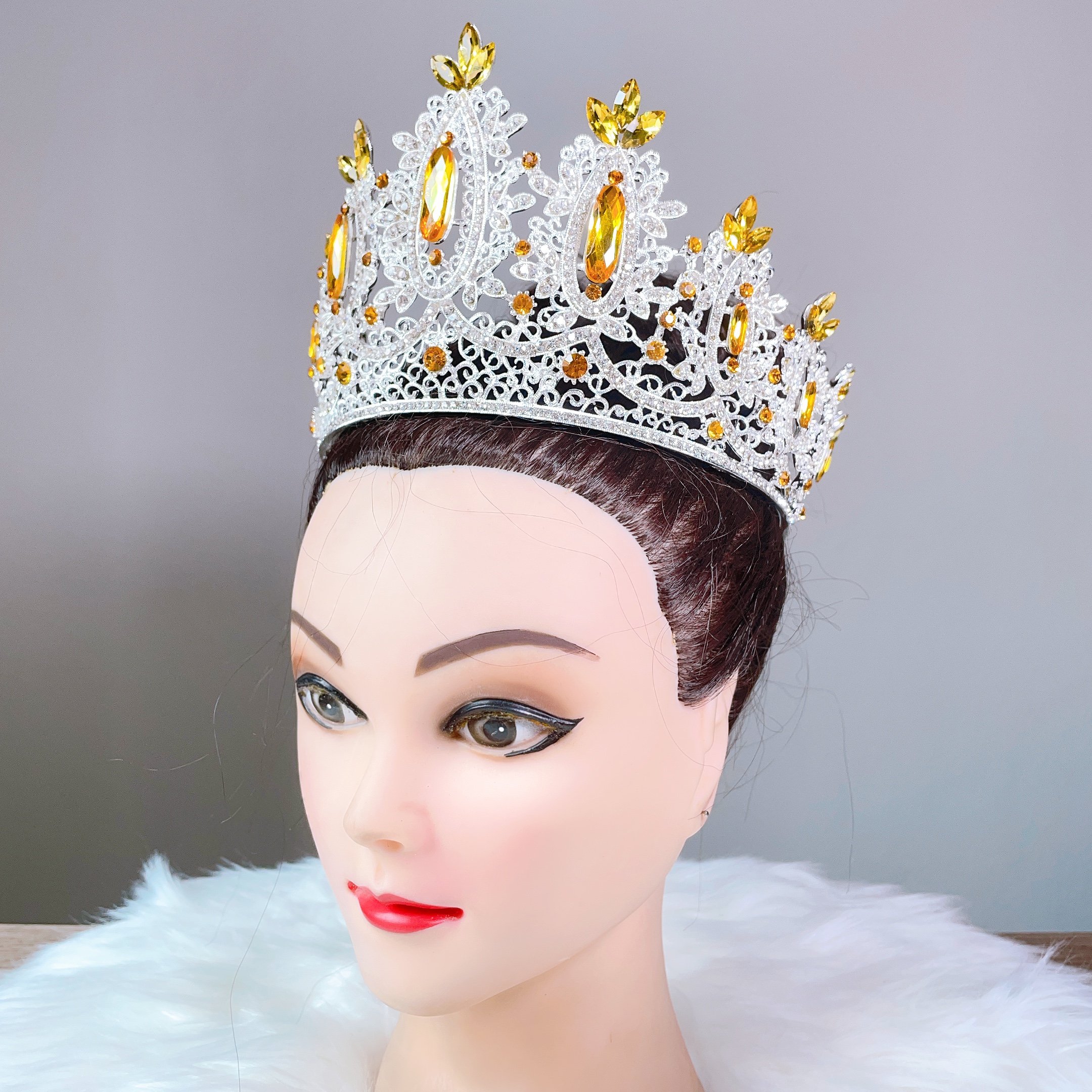 (พร้อมส่ง) เทียร่า 394 สีเหลือง มงกุฎนางงาม มงกุฎเจ้าสาว มงกุฎเพชร งานพรีเมี่ยม สินค้าพร้อมส่งจากไทย