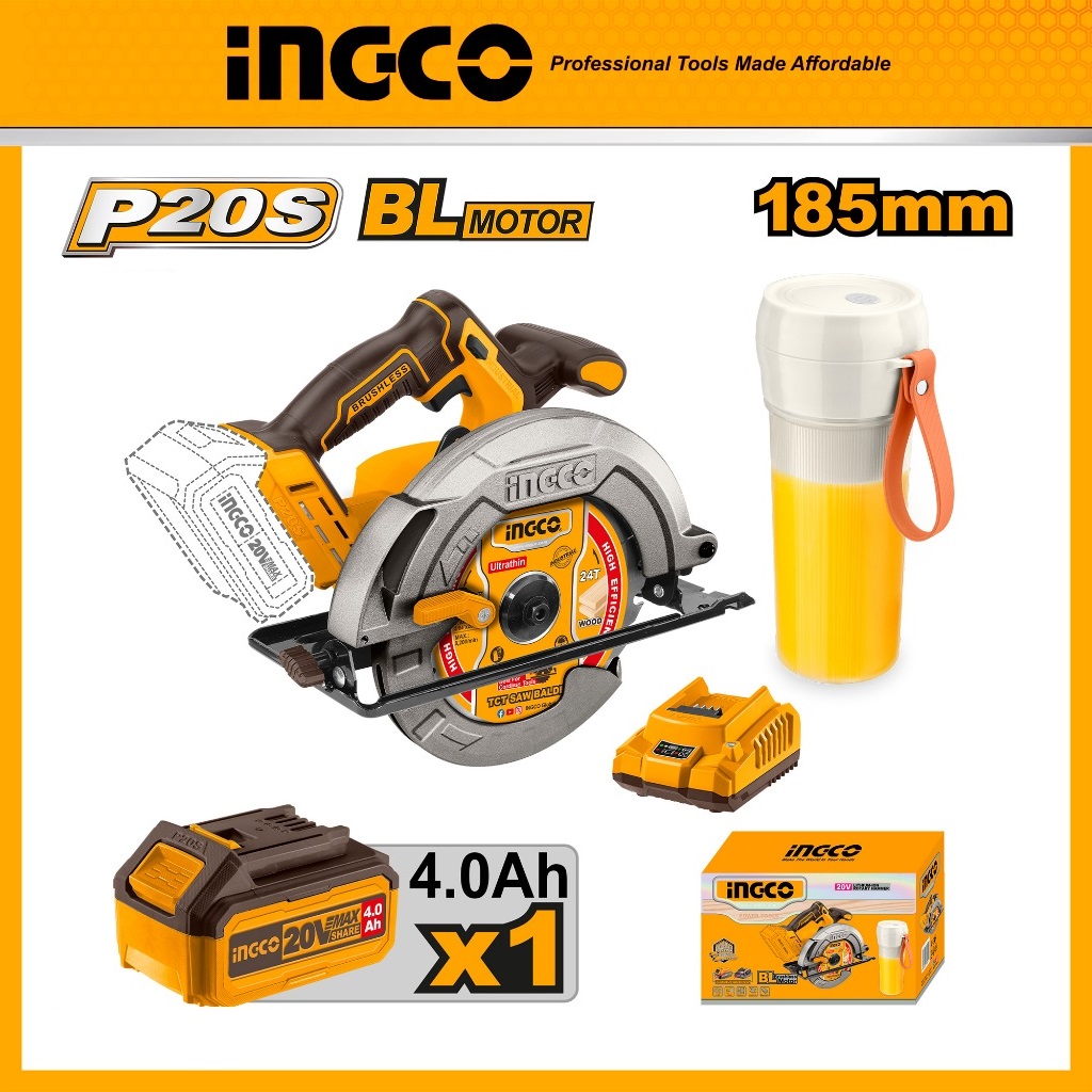 INGCO เลื่อยวงเดือนไร้สาย 20V 7นิ้ว มอเตอร์ไร้แปรงถ่าน รุ่น COSLI240207