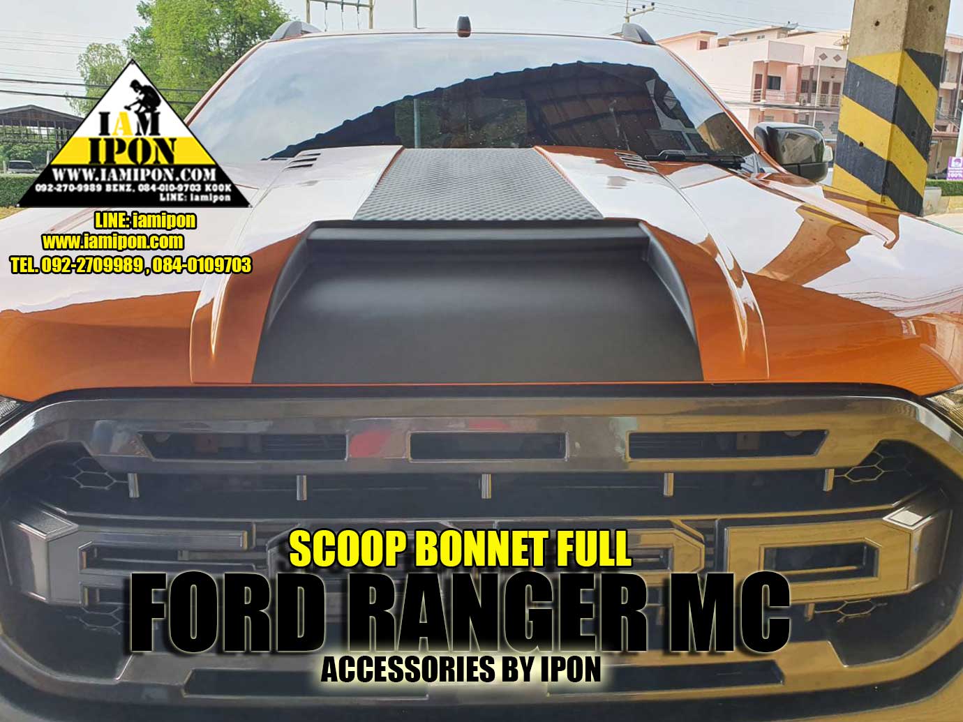 SCOOP BONNET FULL FORD RANGER MC 2015 ORANGE&ิBLACK LONG สกู๊ปหลอกสีส้มคาดดำยาวแบบเต็มฟอร์ดเอ็มซี 2015