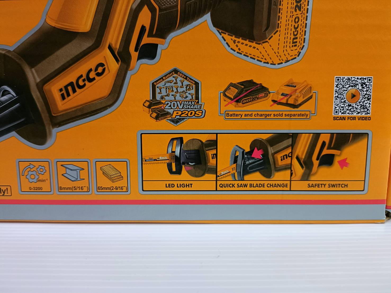 INGCO เลื่อยชักไร้สาย 20V มือเดียว รุ่น CRSLI6508 (ตัวเปล่า)