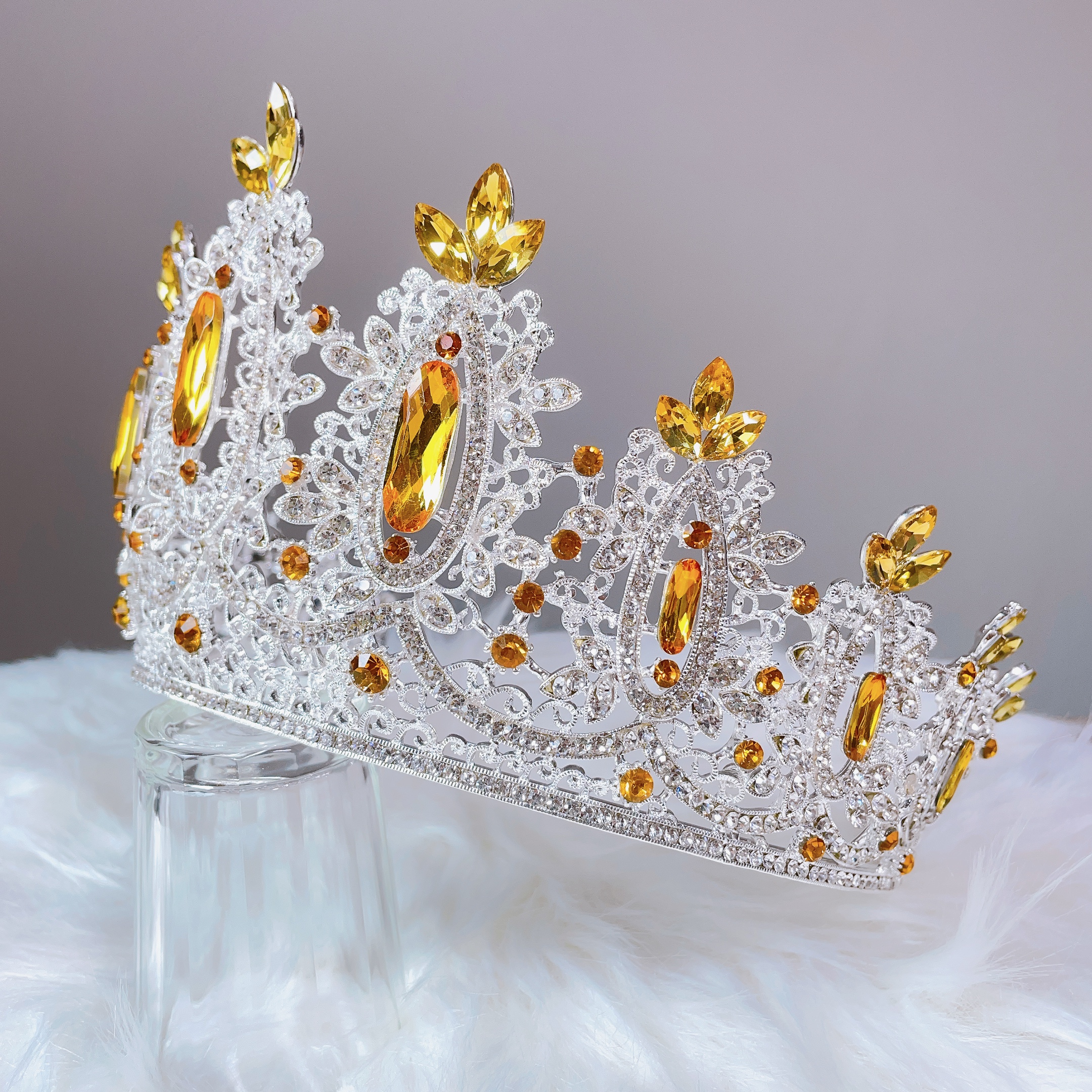 (พร้อมส่ง) เทียร่า 394 สีเหลือง มงกุฎนางงาม มงกุฎเจ้าสาว มงกุฎเพชร งานพรีเมี่ยม สินค้าพร้อมส่งจากไทย