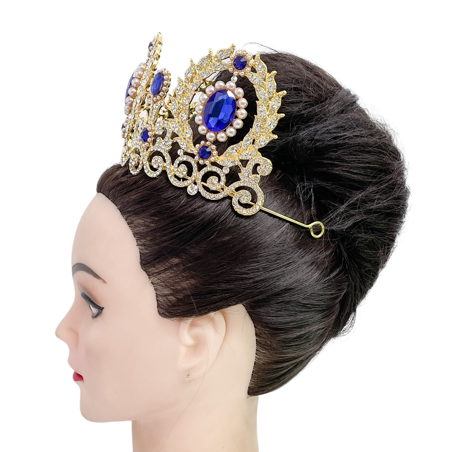 (พร้อมส่ง) เทียร่า 001 สีน้ำเงิน มงกุฎนางงาม มงกุฎเจ้าหญิง งานสวย ปราณีต QCเพชรทุกเม็ด สินค้าพร้อมส่งจากไทย