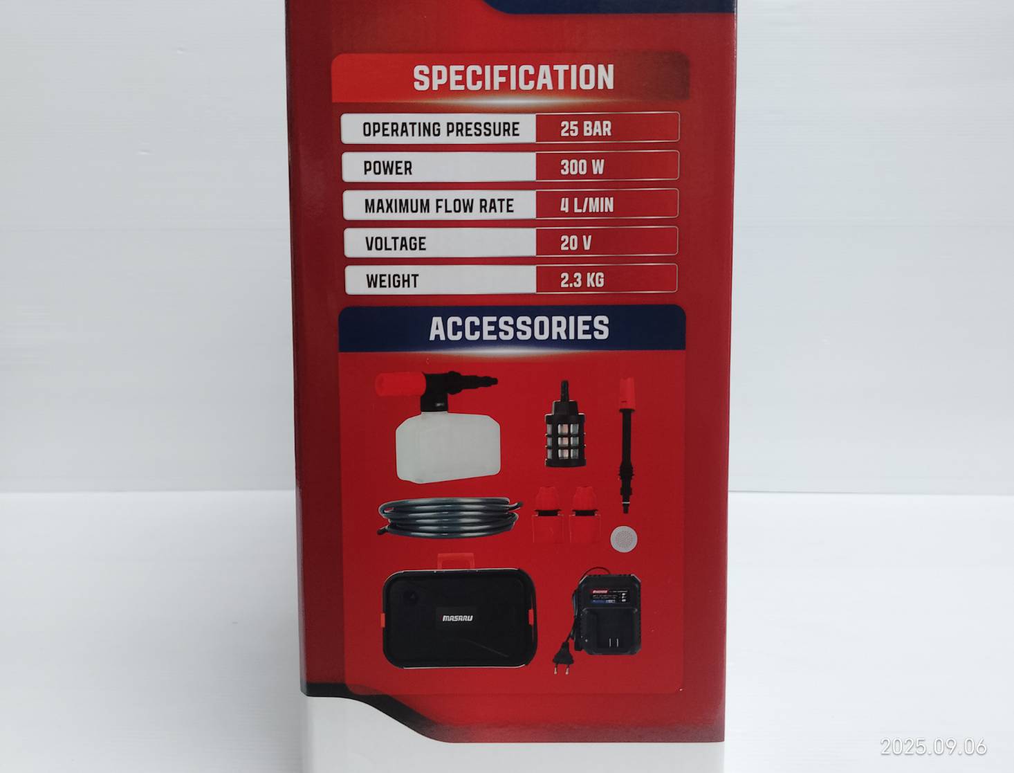 MASARU เครื่องฉีดน้ำไร้สาย 20V รุ่น SCWS-705-B1 มอเตอร์ Brushless แรงดันสูง เคลื่อนที่สะดวก ใช้งานง่าย