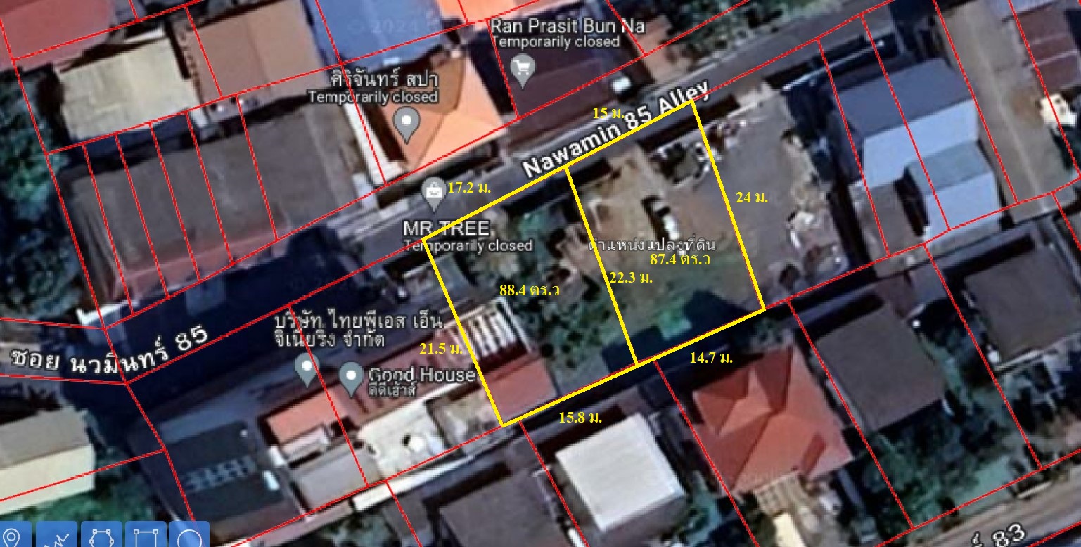 H1198 ขายที่ดินเปล่า ถมแล้ว 175.8 ตารางวา ซอยนวมินทร์85 จากถนนนวมินทร์ เข้าซอย 600 เมตร