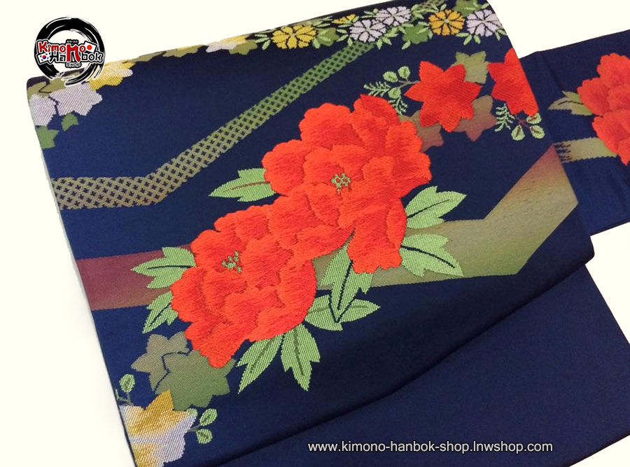 โอบิสำเหร็จทรงหมอนสีน้ำเงินลายทอ03