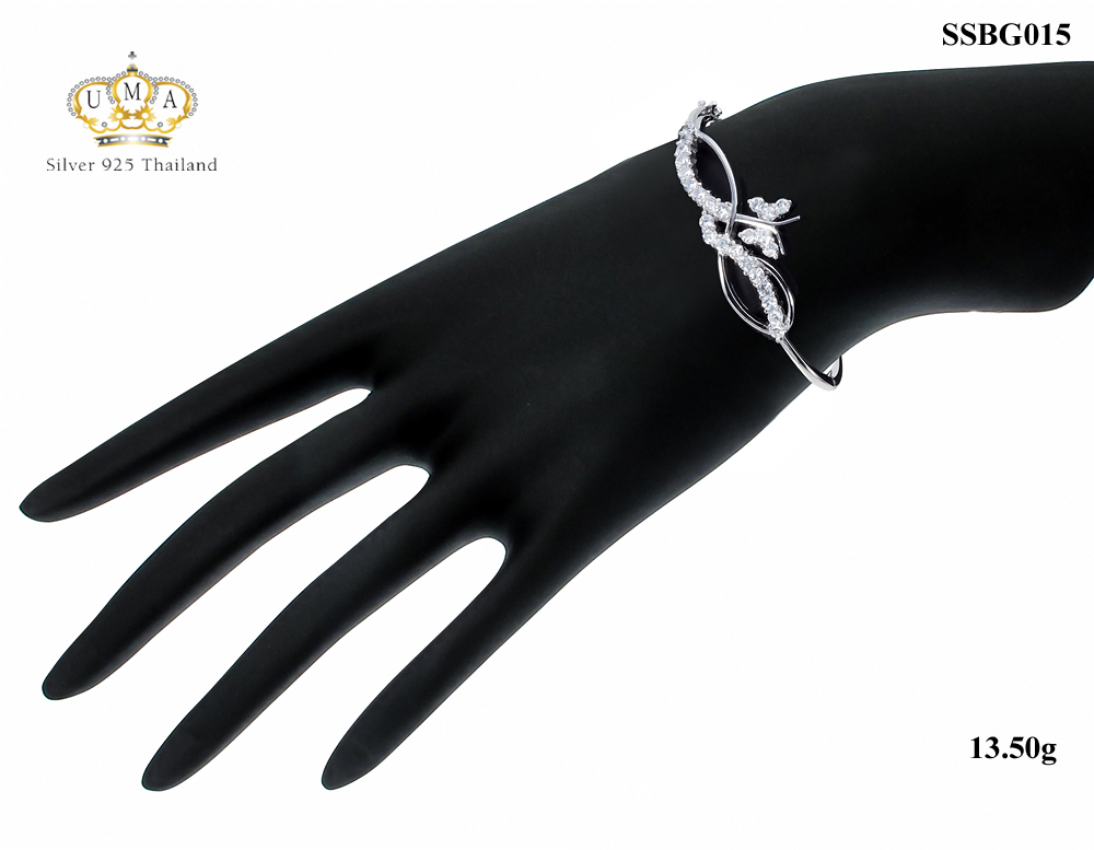 กำไลเงินแท้925ประดับเพรชแท้สวิส เกรดดี น้ำใส