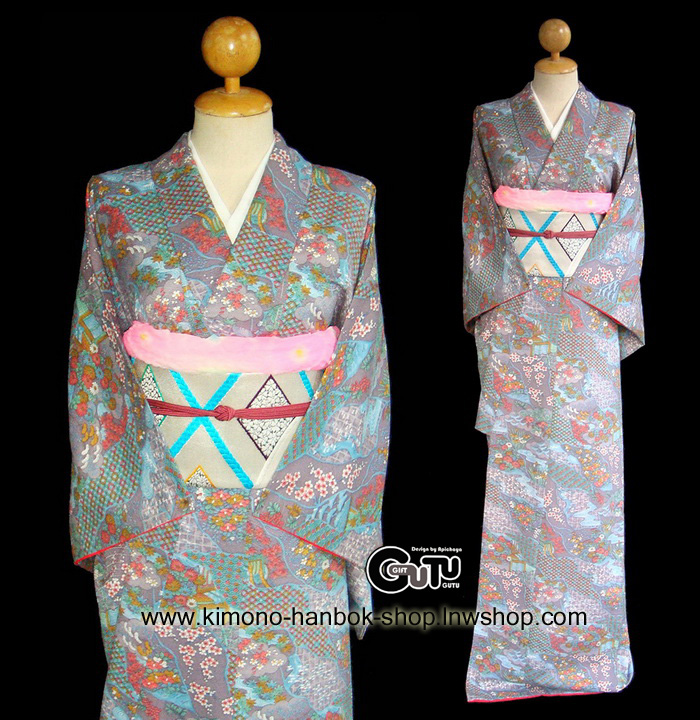 Set. กิโมโนสีม่วงลายดอกไม้+โอบิ ผู้หญิง03