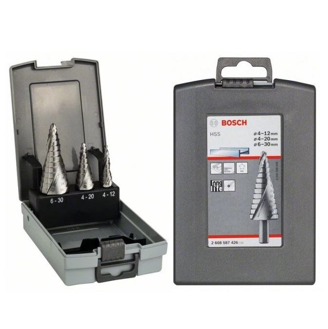 ดอกสเต็ป HSS 9 step (3ชิ้น) 4-12/4-20/6-30 mm. (Silver) BOSCH