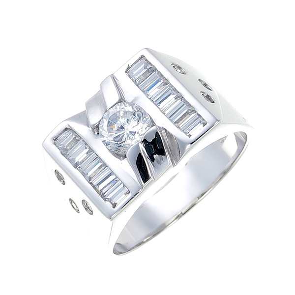 แหวนผู้ชาย ประดับเพชรCZ ดีไซน์เรียบหรู มีสง่าราศรี หน้าแหวนฝังเพชรกลมขาว ข้างๆฝังเพชรสี่เหลี่ยมเรียงแถว โดดเด่น สะดุดตา ใส่สบายไม่อับชื้น เพชรเงางามส่องแสงแวววาว