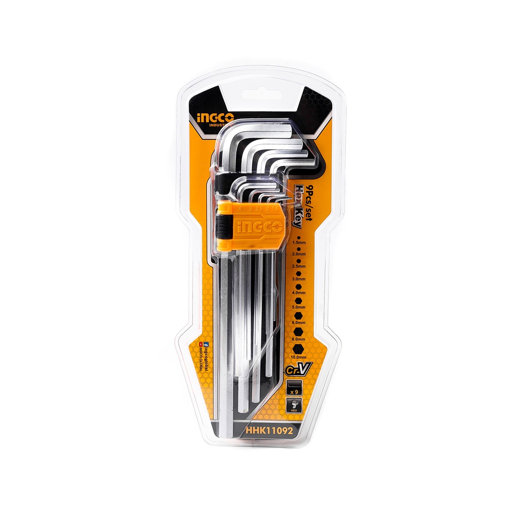 INGCO ชุดประแจหกเหลี่ยม ประแจแอล ยาวพิเศษ HHK11092